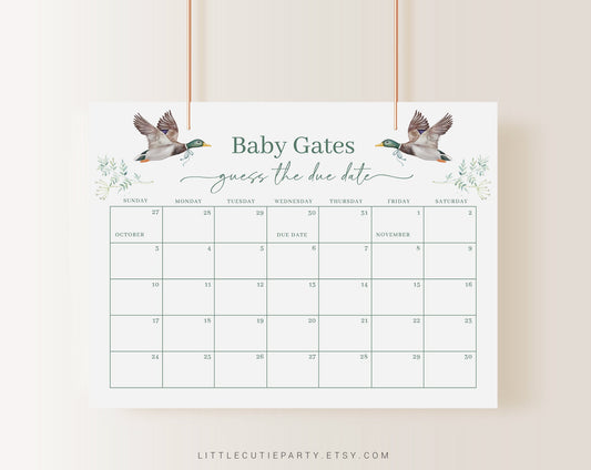 Editable Mallard Baby Shower Due Date Calendar for Duck Party MALBS001