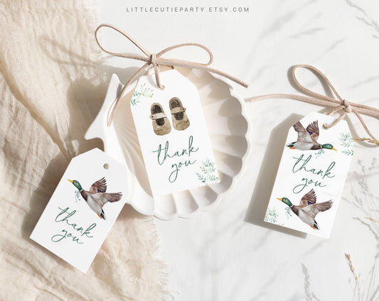 Editable Mallard Duck Baby Shower Favor Tags, 3 Thank you Tags MALBS001