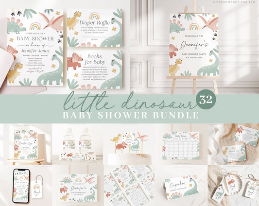 Editable Dinosaur Baby Shower Bundle, Dinosaur Bundle, Dinosaur Baby Shower Invitation Set with Games Bundle and All Decorations DINOBS001