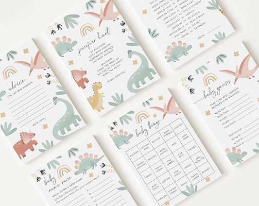 10 Editable Dinosaur Baby Shower Games, Dino Shower Games Bundle, Pastel Dinosaur Gender Neutral Party Games DINOBS001