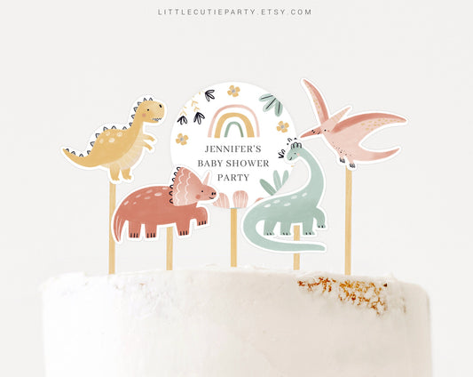 Editable Dinosaur Cake Topper, Dinosaur Cupcake Toppers, Woodland Baby Shower Cake Topper for Dino Baby Shower Decorations DINOBS001