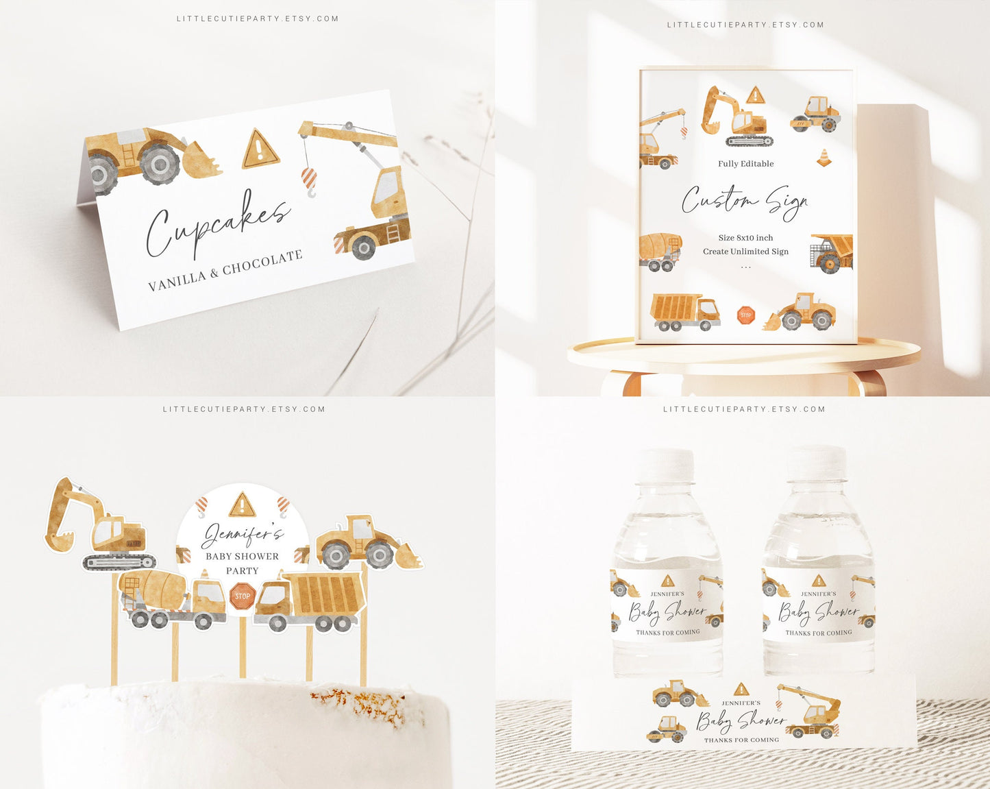 Editable Construction Baby Shower Bundle, Construction Baby Shower Invitation Set with Games Bundle and All Decorations CONSBS001