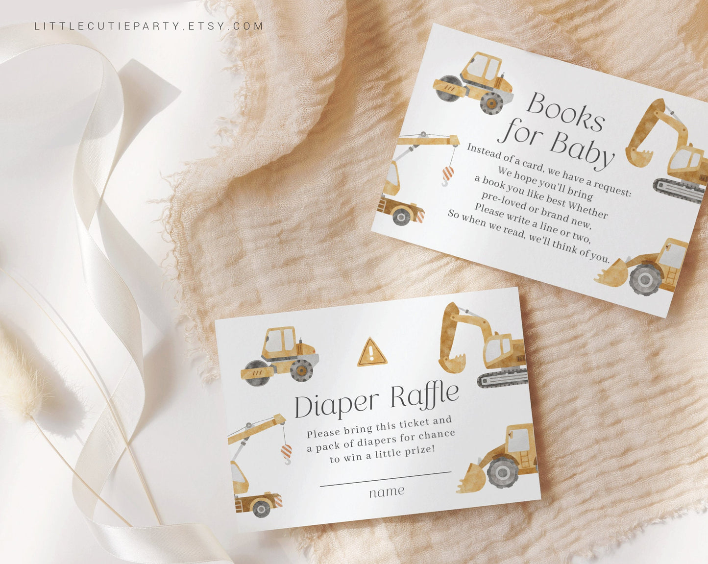 Editable Construction Baby Shower Invitation,Truck Baby Shower with Diaper Raffle, Books for Baby and Gift Tag Construction Party CONSBS001