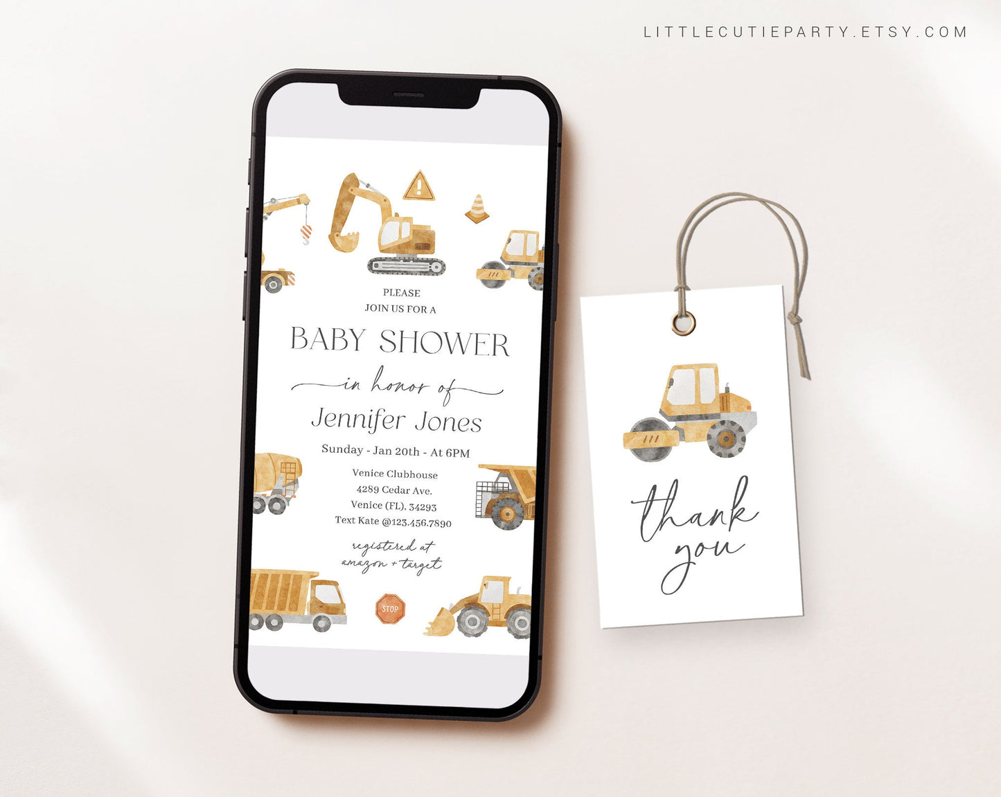 Editable Construction Baby Shower Invite, Construction Baby Shower Evite, Truck Baby Shower Digital Invite for Construction Party CONSBS001