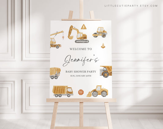 Editable Construction Welcome Sign, Construction Truck Baby Shower Sign, Welcome Board, Welcome Template Shower Decoration CONSBS001