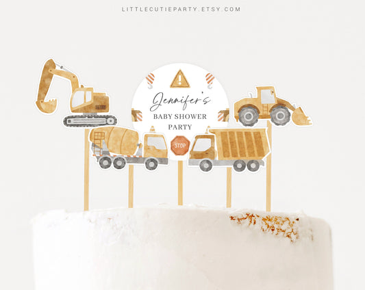 Editable Construction Cake Topper, Construction Cupcake Toppers, Truck Baby Shower Cake Topper for Boy Baby Shower Decorations CONSBS001
