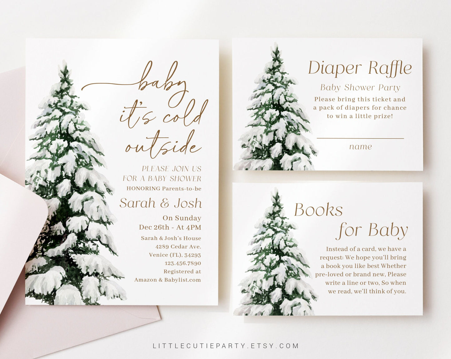 Editable Baby Its Cold Outside Baby Shower Invitation, Winter Baby Shower with Diaper Raffle, Books for Baby and Gift Tag WINBS001