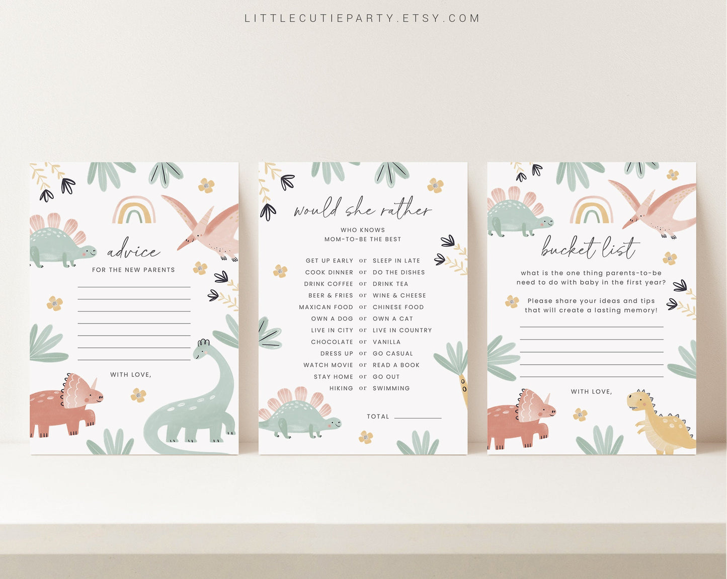 10 Editable Dinosaur Baby Shower Games, Dino Shower Games Bundle, Pastel Dinosaur Gender Neutral Party Games DINOBS001