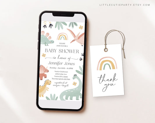 Editable Dinosaur Baby Shower Evite, Baby Shower Dinosaur Digital Invitation, Baby Dino Baby Shower Digital Invite DINOBS001