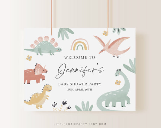 Editable Dinosaur Baby Shower Backdrop, Dino Baby Shower Banner, for Dinosaur Baby Shower Party Decor DINOBS001