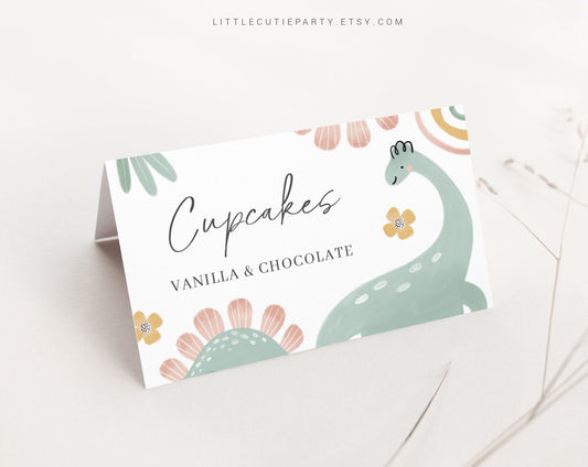 Editable Dinosaur Baby Shower Food Labels, Food Tent cards, Folded Food Cards for Dino Baby Shower Theme DINOBS001