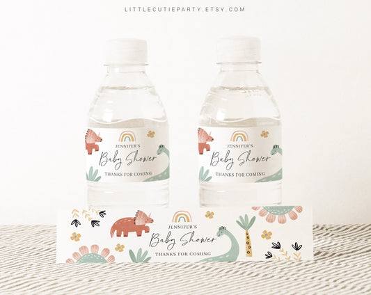 Editable Dinosaur Water Bottle Labels, Bottle Label Dino Baby Shower Party Decoration DINOBS001