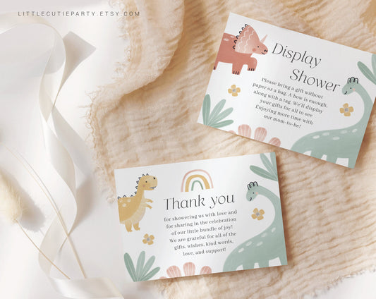 Editable Dinosaur Baby Shower Thank you Card, Baby Shower Display Card for Dino Baby Shower Party DINOBS001
