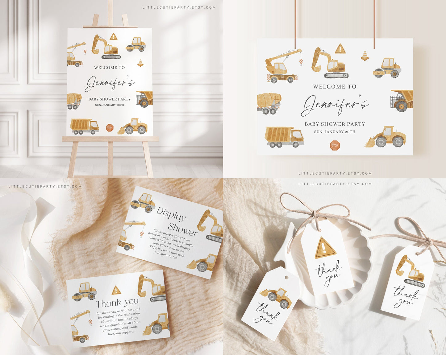 Editable Construction Baby Shower Bundle, Construction Baby Shower Invitation Set with Games Bundle and All Decorations CONSBS001