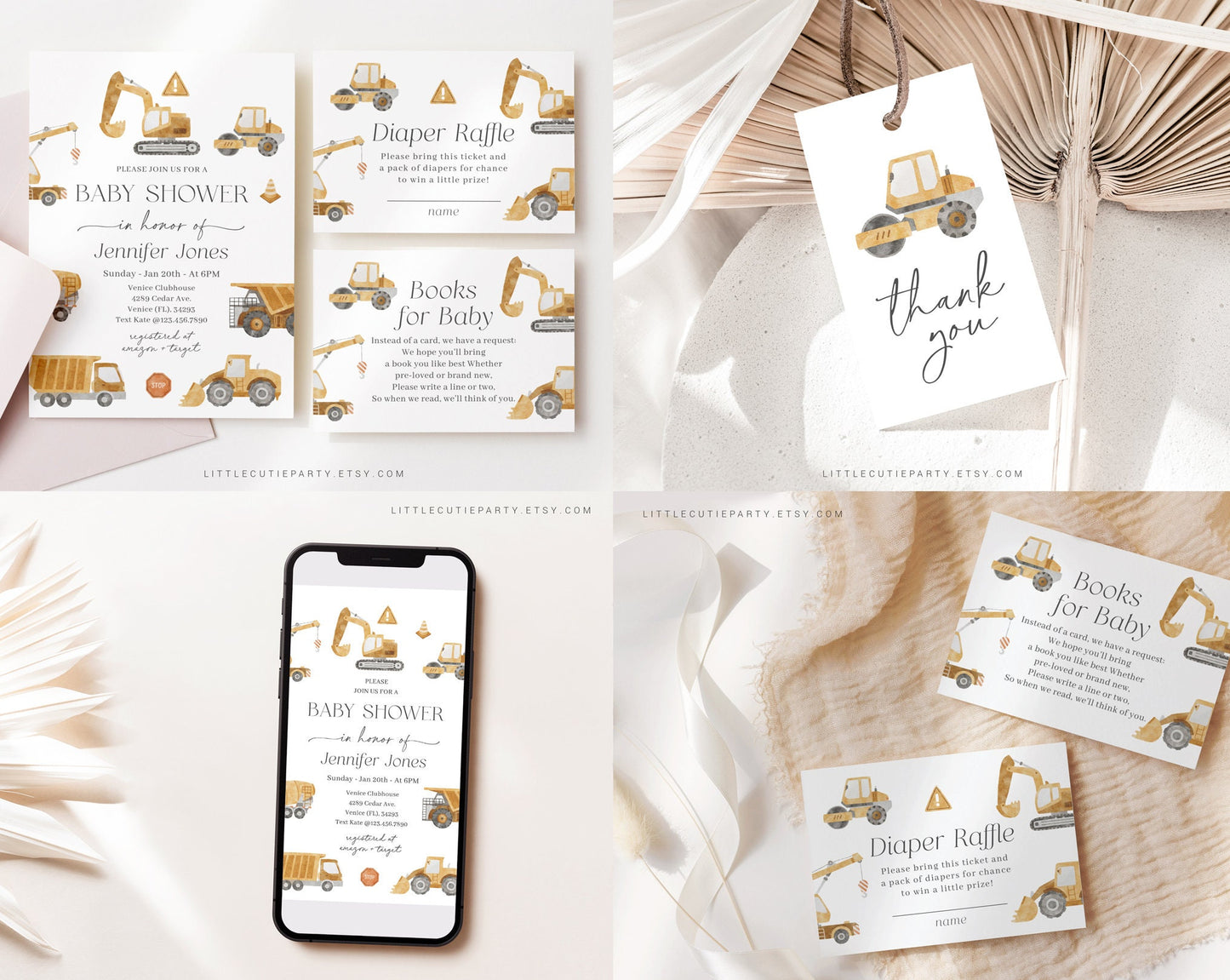 Editable Construction Baby Shower Bundle, Construction Baby Shower Invitation Set with Games Bundle and All Decorations CONSBS001