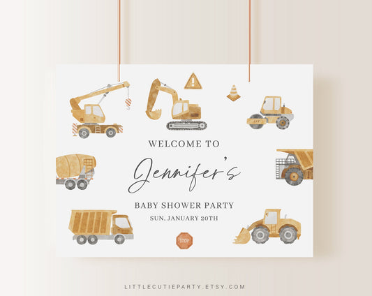 Editable Construction Baby Shower Backdrop, Construction Welcome Sign, Banner for Construction Baby Shower Party Decor CONSBS001