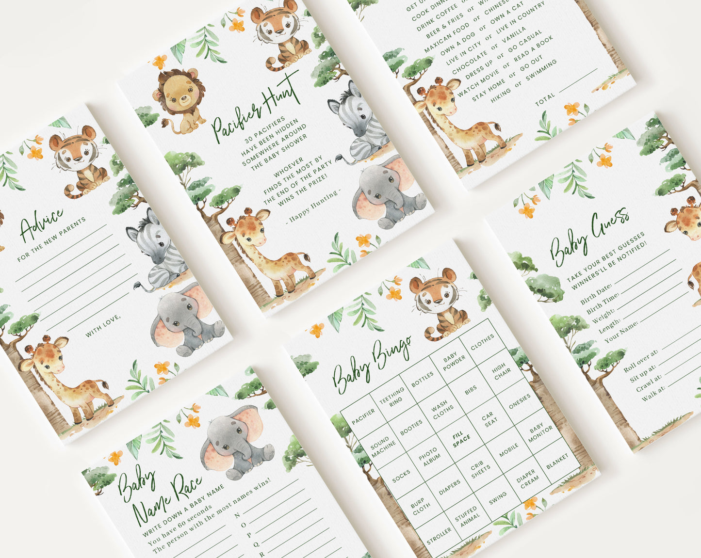 10 Editable Safari Baby Games, Safari Baby Shower Games, Games Bundle, Neutral Baby Shower Party Games SAFRBS001