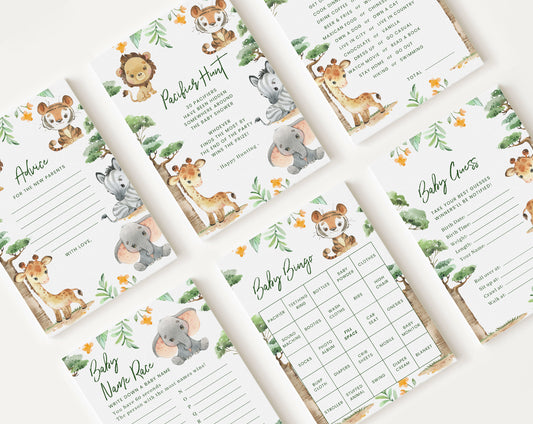 10 Editable Safari Baby Games, Safari Baby Shower Games, Games Bundle, Neutral Baby Shower Party Games SAFRBS001