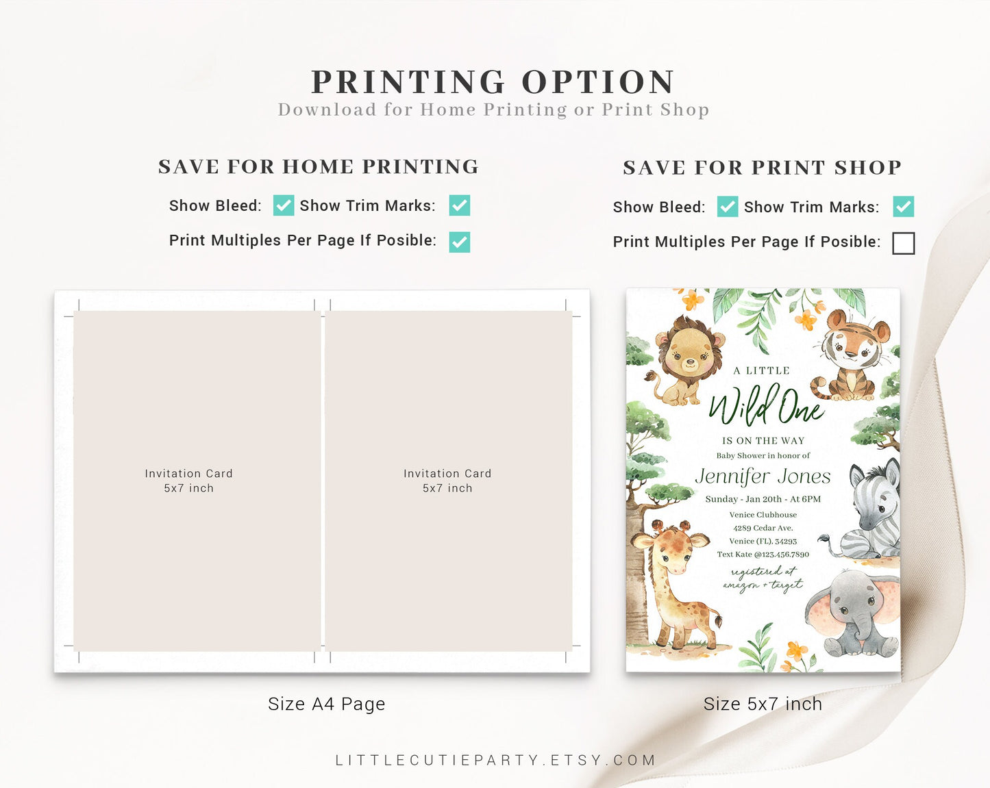Editable Safari Baby Shower Invitation, Invitation Card Safari Baby Shower with Diaper Raffle, Books for Baby and Gift Tag SAFRBS001