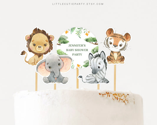 Editable Safari Baby Shower Cupcake Toppers, Cake Toppers, Baby Shower Cake Topper for Boy Baby Shower Decor SAFRBS001