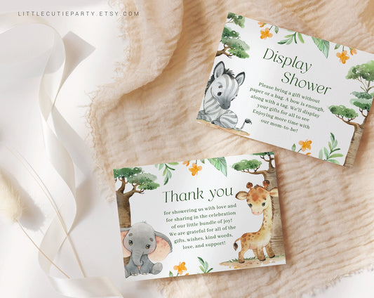 Editable Safari Baby Shower Thank you Card, Baby Shower Display Card for Safari Animal Baby Shower Party SAFRBS001
