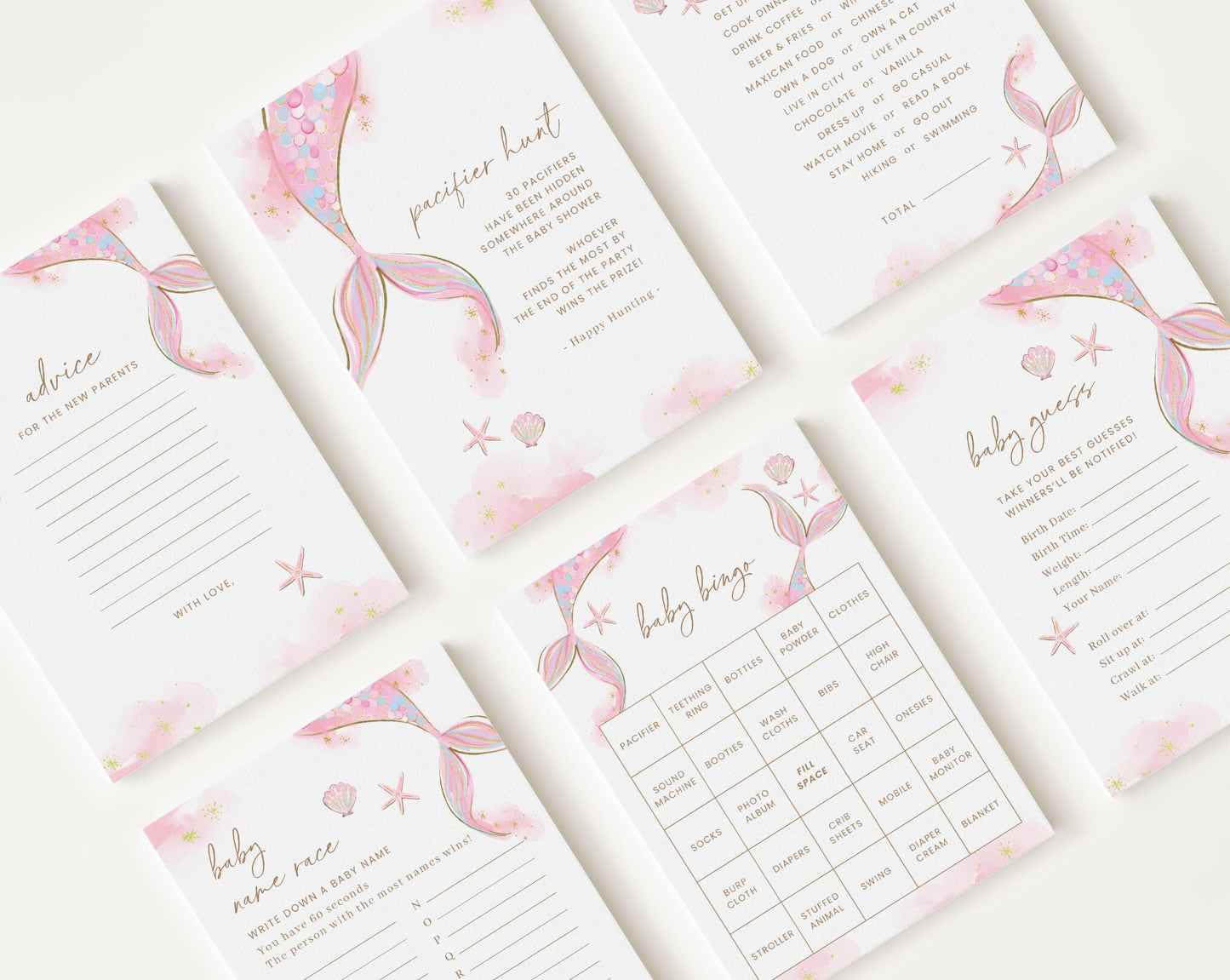 10 Editable Mermaid Baby Shower Games, Mermaid Shower Games Bundle, Neutral Baby Shower Party Games MRMBS001
