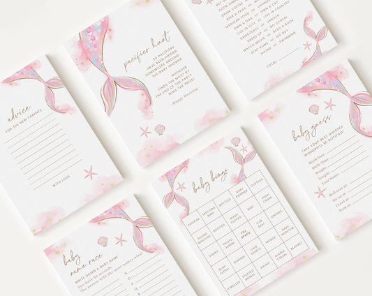 10 Editable Mermaid Baby Shower Games, Mermaid Shower Games Bundle, Neutral Baby Shower Party Games MRMBS001