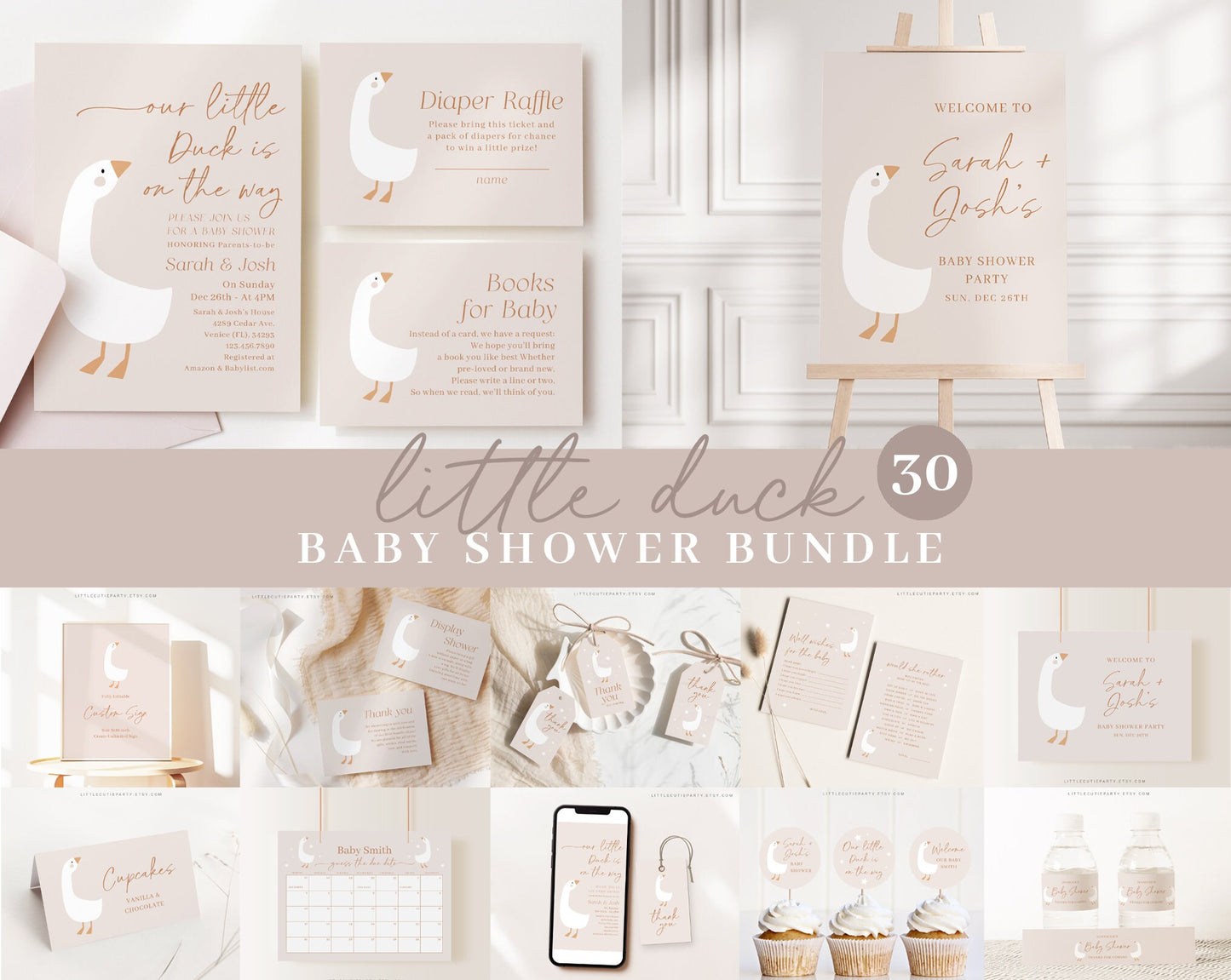 Editable Duck Baby Shower Bundle, Goose Baby Shower Invitation Bundle, with Games Bundle and All Decorations DUCKBS003