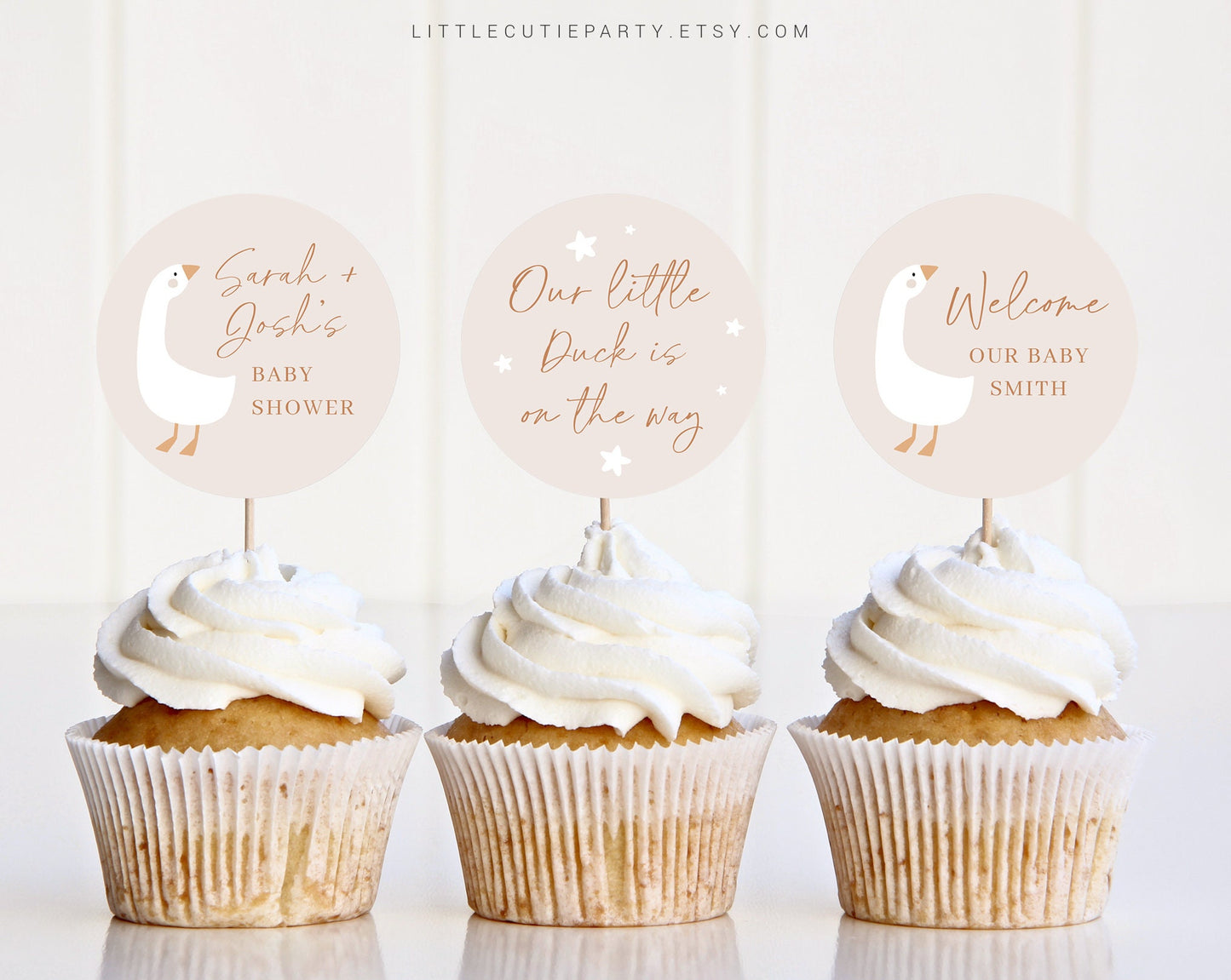 Editable Duck Cupcake Toppers, Goose Cake Topper for Party Decorations DUCKBS003
