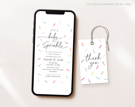 Editable Phone Baby Sprinkle, Baby Sprinkle Invite, Baby Sprinkle Invitation Electronic, Digital Invitation for Sprinkles Party SPKBS001