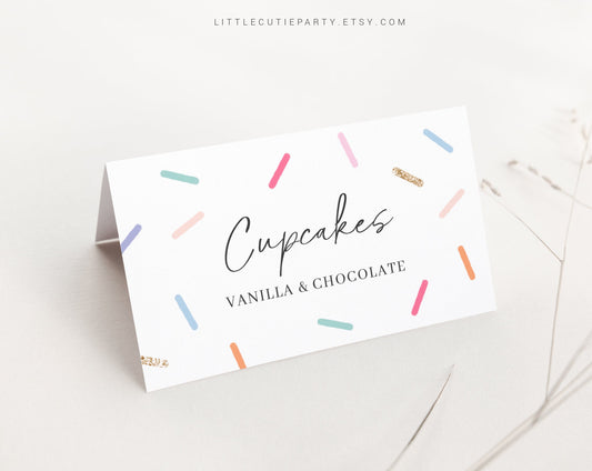 Editable Baby Sprinkle Food Labels, Sprinkled With Love Food Tent cards, Folded Food Cards for Sprinkle Baby Shower Theme SPKBS001