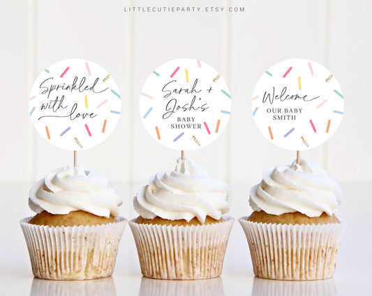 Editable Baby Sprinkle Cake Topper, Sprinkle Cupcake Toppers, Sprinkled With Love Topper for Baby Shower Party Decorations SPKBS001