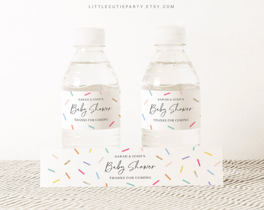 Editable Baby Sprinkle Water Bottle Labels, Bottle Label for Sprinkle Baby Shower Party Decoration, Sprinkled With Love SPKBS001