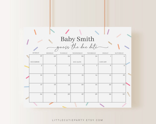 Editable Baby Sprinkle Calendar, Baby Sprinkle Due Date Calendar, Baby Shower Due Date Calendar Games for Shower Party SPKBS001