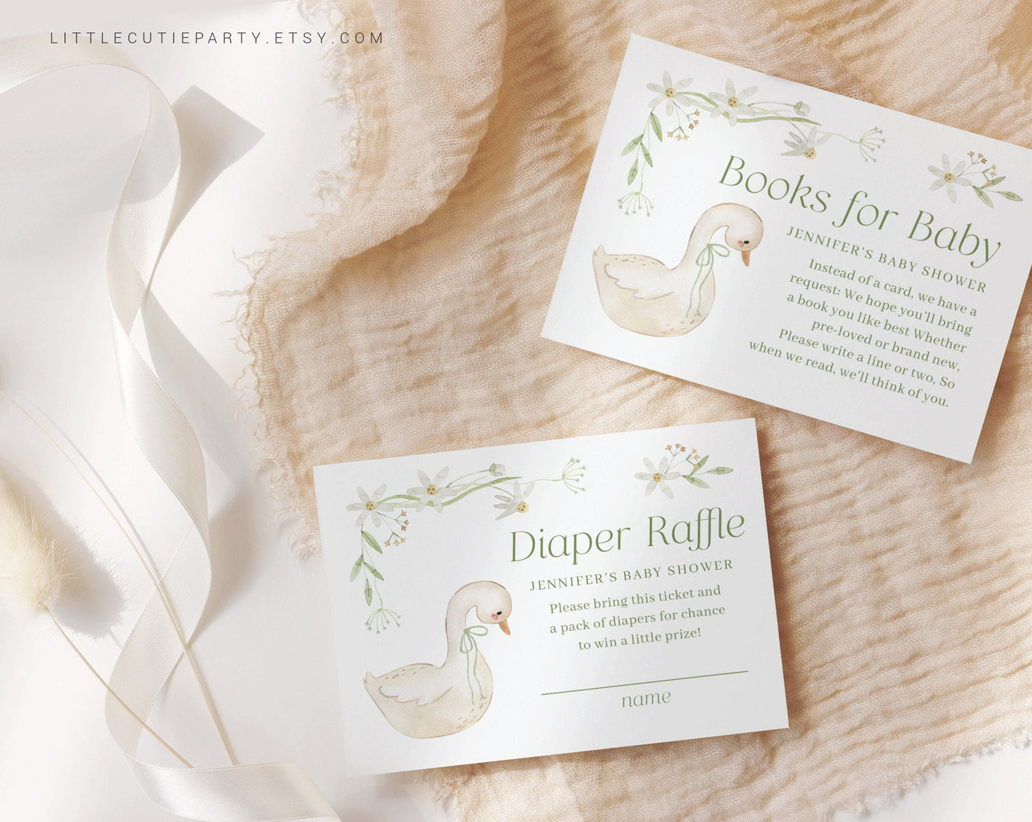 Editable Goose Baby Shower Invitation, Goose Invitation, Duck Invitation with Diaper Raffle, Books for Baby and Gift Tag GSEBS001