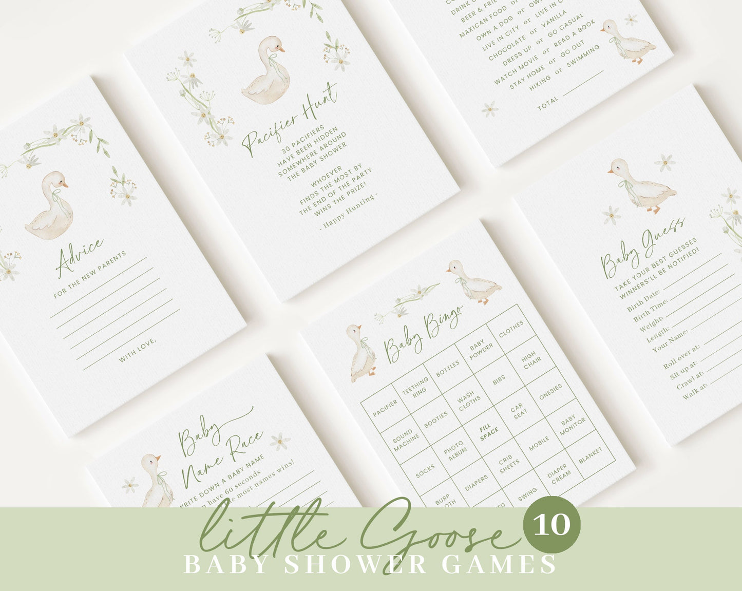 Editable Goose Baby Shower Bundle, Little Goose Baby Shower with Games Bundle and All Decorations GSEBS001
