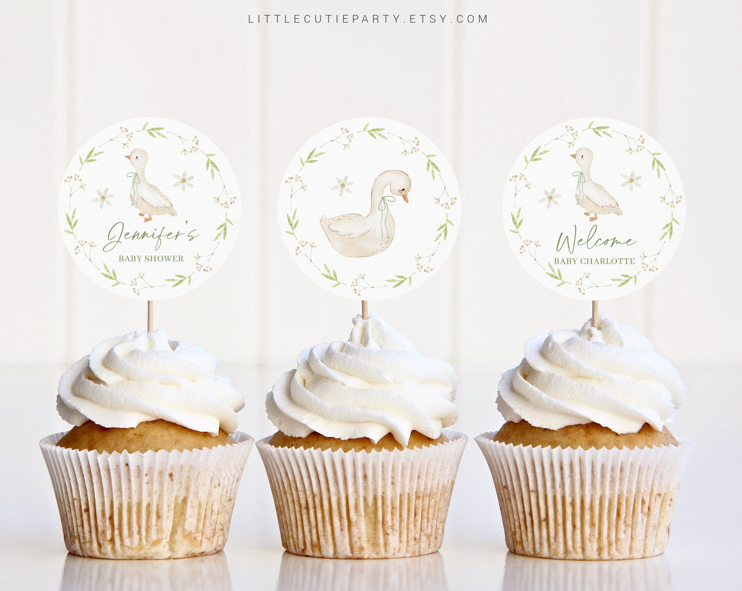 Editable Goose Baby Shower Cupcake Topper, Goose Baby Shower Cake Topper, Duck Baby Shower Decorations GSEBS001