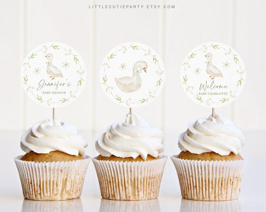 Editable Goose Baby Shower Cupcake Topper, Goose Baby Shower Cake Topper, Duck Baby Shower Decorations GSEBS001