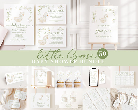 Editable Goose Baby Shower Bundle, Little Goose Baby Shower with Games Bundle and All Decorations GSEBS001