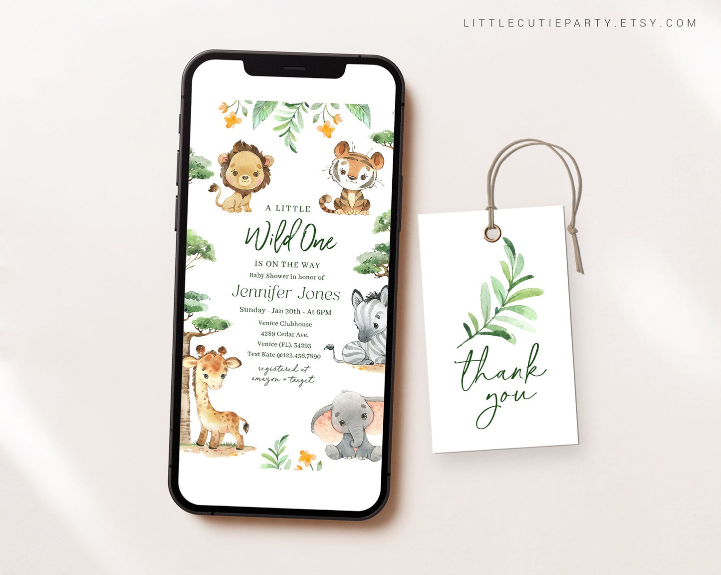Editable Safari Invite, Safari Baby Shower Invite, Wild One Baby Shower Evite, Baby Shower Digital Invitation SAFRBS001
