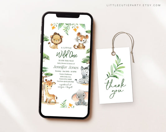 Editable Safari Invite, Safari Baby Shower Invite, Wild One Baby Shower Evite, Baby Shower Digital Invitation SAFRBS001