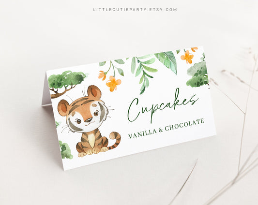 Editable Safari Baby Shower Food Labels, Food Tent cards, Folded Food Cards for Kids Safari Animal Baby Shower Theme SAFRBS001