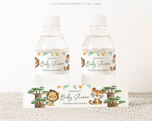 Editable Safari Water Bottle Labels, Bottle Label Safari Baby Shower Decoration SAFRBS001