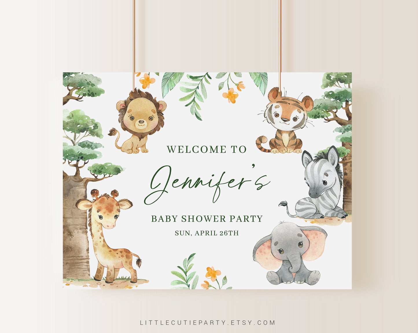 Editable Safari Baby Shower Backdrop, Safari Baby Shower Welcome Sign, Safari Baby Shower Banner SAFRBS001