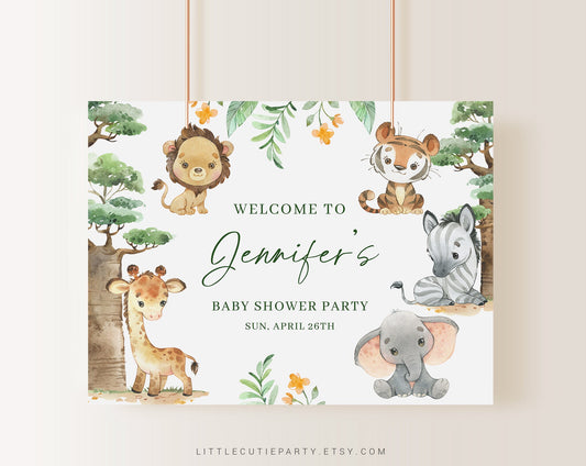Editable Safari Baby Shower Backdrop, Safari Baby Shower Welcome Sign, Safari Baby Shower Banner SAFRBS001
