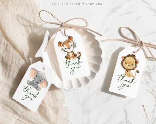 Editable Safari Baby Shower Favors, Thank You Favor Tag, 3 Thank you Tags for Safari Animals Baby Shower Party SAFRBS001