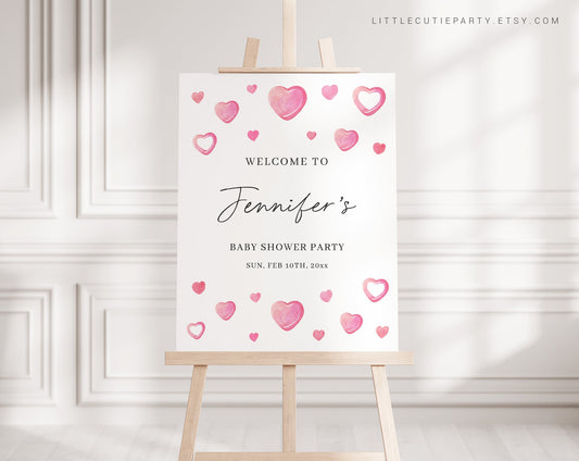 Editable A Little Sweetheart Baby Shower Welcome Sign, Welcome Board, Welcome Template Heart Shower Decorations SWHBS001