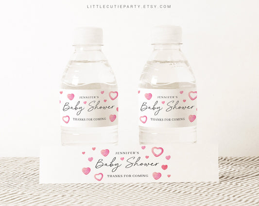 Editable A Little Sweetheart Baby Shower Water Bottle Labels, Heart Baby Shower Decorations SWHBS001