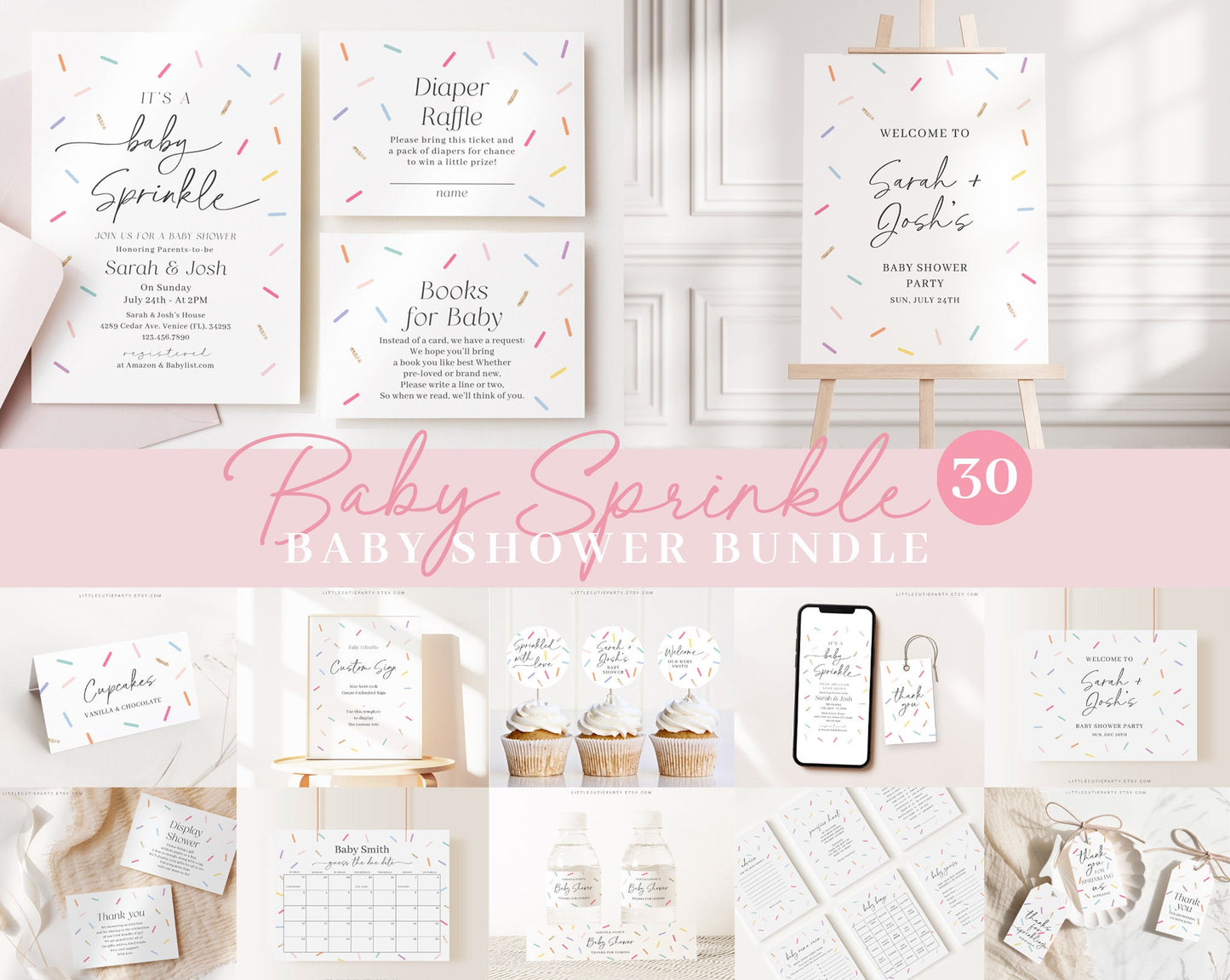 Editable Baby Sprinkle Bundle Set, Sprinkle Baby Shower Invitation Set with Games Bundle and All Sprinkles Party Decorations SPKBS001