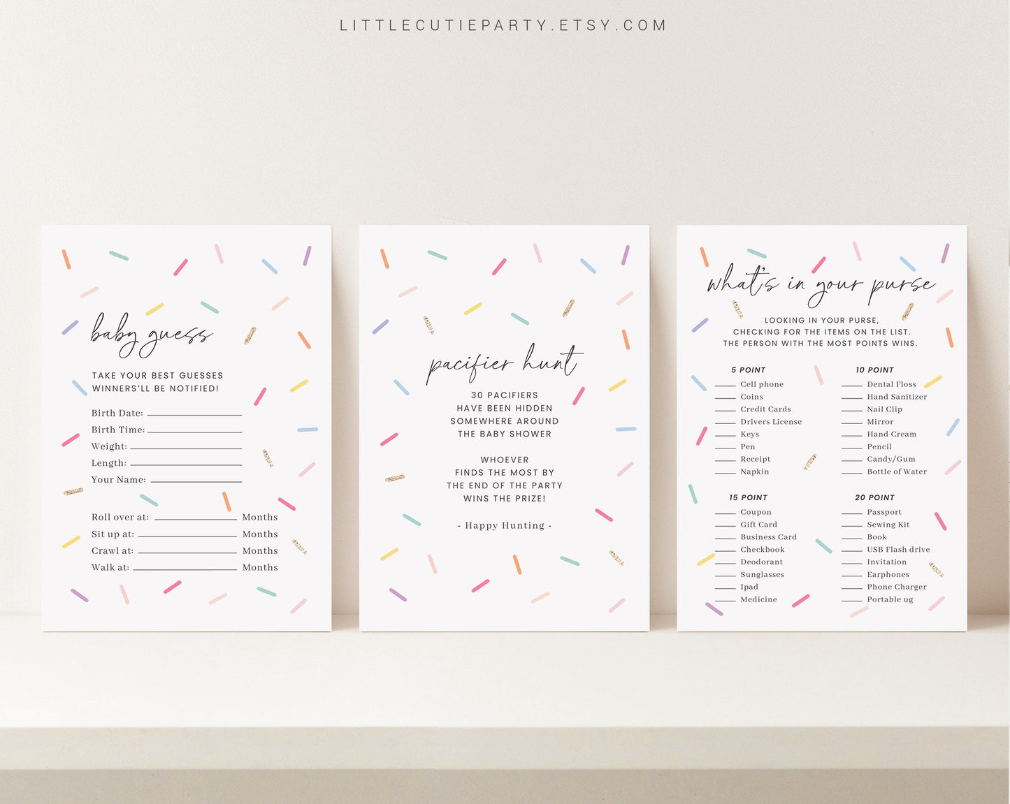 10 Editable Sprinkle Baby Shower Games, Sprinkled With Love Shower Games Bundle, Neutral Baby Shower Party Games SPKBS001
